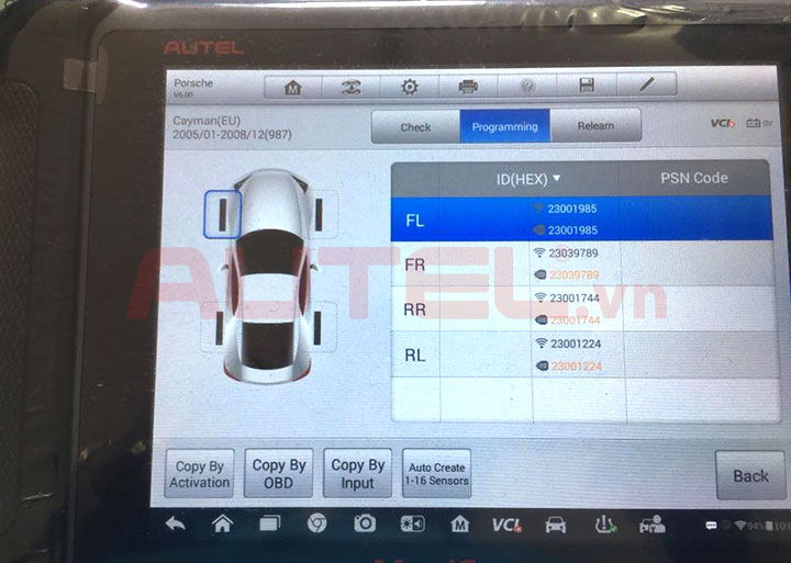 Cài đặt cảm biến áp suất lốp Porsche Cayman 2007