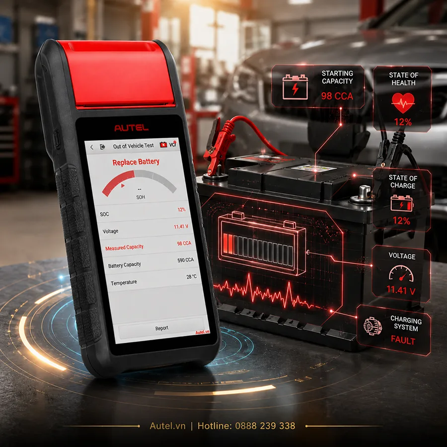Kiểm tra bình ắc quy bằng Autel BT608