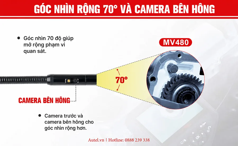 Góc nhìn 70° và camera kép trước - bên