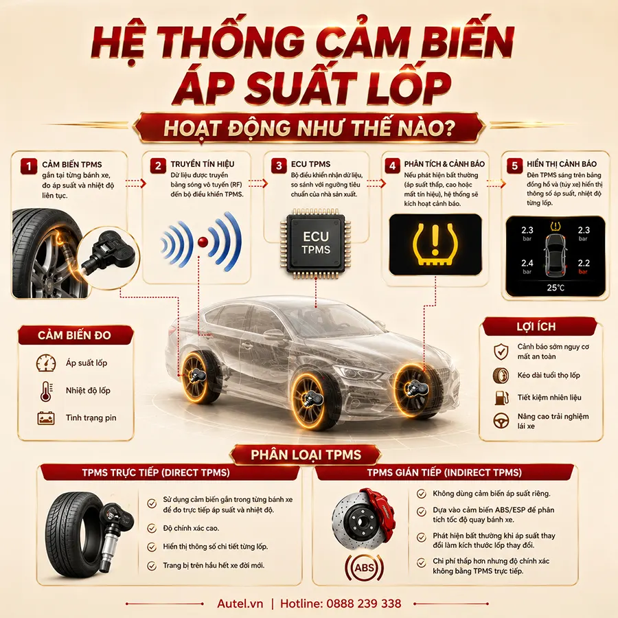 Hệ thống cảm biến áp suất lốp hoạt động như thế nào?