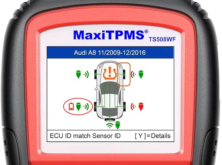 kiểm tra tình trạng cảm biển áp suất lốp bằng Autel TS508WF
